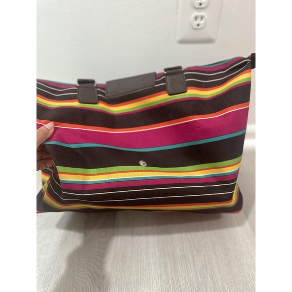 Striped Tote Bag Large Multicolor Zip Top Shoulder Handbag W/Pouch Le Pliage - Picture 7 of 11